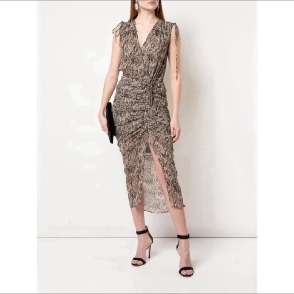 VERONICA BEARD Teagan Ruched Silk Midi Dress Sz 12